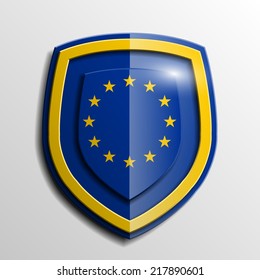 Banner de diseño de escudo de origen con la bandera de la Unión Europea