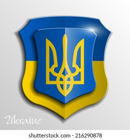 Design shield Origami banner a Ukrainian flag and coat of arms