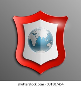 Design shield Origami vector banner with a realistic image of the planet earth