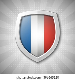 Design shield Origami vector banner with The national flag of France