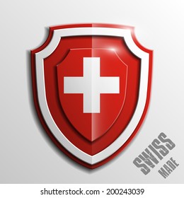 Design shield with the Switzerland flag. Vector illustration
