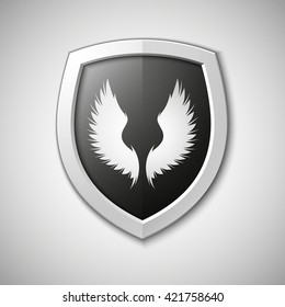 Design Shield with wings inside. Origami vector banner