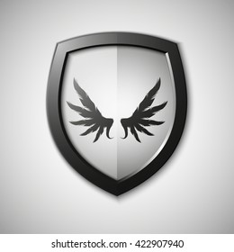 Design Shield with wings inside. Origami vector banner