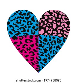 Design for a shirt of a leopard print heart isolated on white	