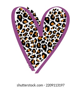 Design for a shirt of a leopard print heart isolated on white