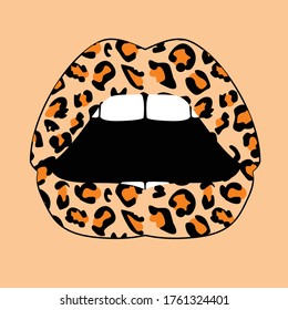 Design for a shirt of a leopard print lips on orange background