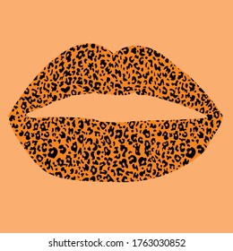 Design for a shirt of a leopard print lips on orange background