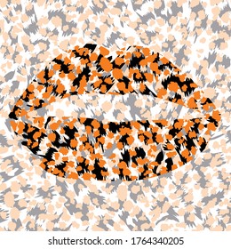 Design for a shirt of a leopard print lips on orange background