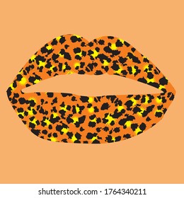Design for a shirt of a leopard print lips on orange background