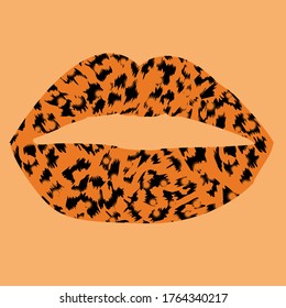 Design for a shirt of a leopard print lips on orange background