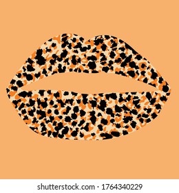 Design for a shirt of a leopard print lips on orange background