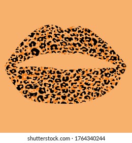 Design for a shirt of a leopard print lips on orange background