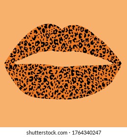 Design for a shirt of a leopard print lips on orange background