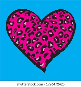 Diseño para una camisa de un corazón de impresión de leopardo rosa aislado en azul