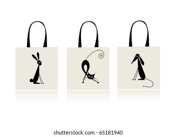 Design of shopping bag - bunny, cat and dog