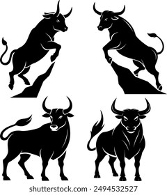 The design should capture the strength, energy, and iconic features of a bull using clean lines and a bold silhouette style.