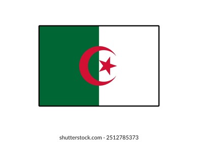 The design showcases the Algerian flag featuring a vertical green and white split with a red crescent and star placed centrally, symbolizing national identity and pride.