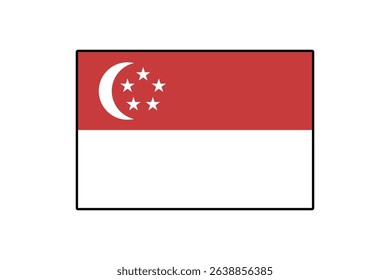 The design showcases the flag of Singapore, featuring a red background with a white stripe and a crescent moon alongside five stars. It symbolizes the nation's pride and identity.