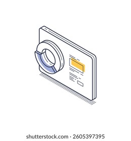 Design showcases an isometric line icon of a pie chart, emphasizing clarity and modern aesthetics. It serves as a useful visual tool for presenting data insights and infographics effectively.
