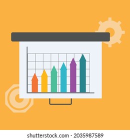 Design, das Daten, Infografiken und Informationen des Unternehmens anzeigt. Vektordesign von Infografiken. Vektorgrafiken oder Präsentationen. Farbige Infografik-Schnittstelle.