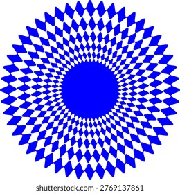 The design shows a circular shape made up of repeating blue zigzag patterns. The center is filled with solid blue, contrasting with the white background. The shapes create visual movement.
