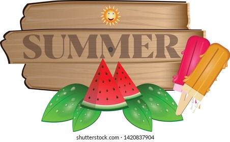 Design of a sign with a kettle: summer, watermelons and arteks