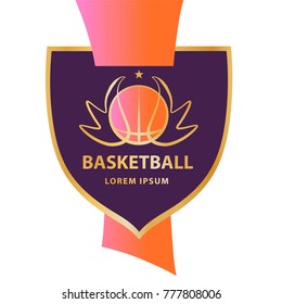 Design sign for sport news. Concept image for college club, team, children school, adult championship. Modern professional logo. Template image ball for basketball game with wing. Vector illustration