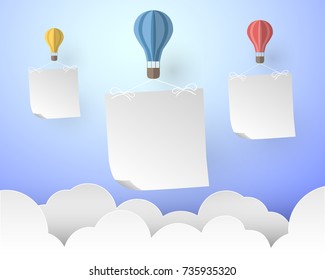 Design signboard hang on sky with balloon, template for text and label, vector art and illustration