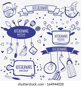 design silhouette of kitchenware doodles collection