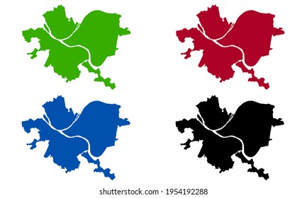 design silhouette of a map of the city of Pittsburgh in Pennsylvania on a white background