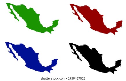 design silhouette of a map of the country of Mexico in North America on a white background