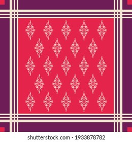 Design for silk scarf, bandana, shawl, hijab. Square textile print with abstract ornament. 