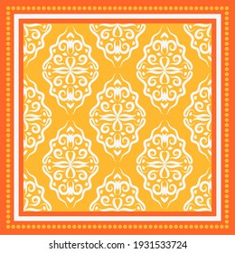 Design for silk scarf, hijab, shawl, bandana and other textiles. Print with abstract openwork ornament. 