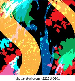 Design for silk scarf, shawl, bandana, hijab. Abstract print with floral ornaments.