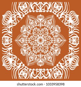 Design of the Silk Shawl Print with Geometric Flower Pattern. For Print Bandana, Shawl, Carpet. Vector illustration.
