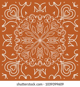 Design of the Silk Shawl Print with Geometric Flower Pattern. For Print Bandana, Shawl, Carpet. Vector illustration.