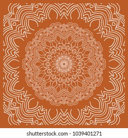 Design of the Silk Shawl Print with Geometric Flower Pattern. For Print Bandana, Shawl, Carpet. Vector illustration.