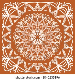 Design of the Silk Shawl Print with Geometric Flower Pattern. For Print Bandana, Shawl, Carpet. Vector illustration.