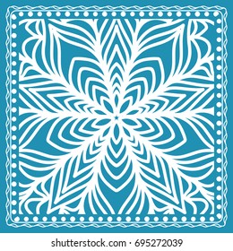 Design of the Silk Shawl Print with Geometric Flower Pattern. Vector illustration. Blue. For Print Bandana, Shawl, Carpet