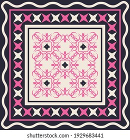 Design for silk shawl, scarf, headscarf, bandana, hijab. Print for textiles with abstract ornament. 