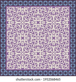 Design for silk shawl, scarf, headscarf, bandana, hijab. Print for textiles with abstract ornament. 