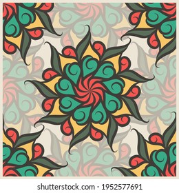 Design for silk shawl, scarf, headscarf, bandana, hijab. Print for textiles with abstract ornament. 