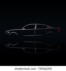 Design of a silver car on a black background. Vector illustration.