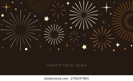 design with simple geometric fireworks on dark background