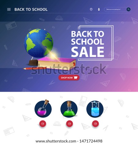 The design of the site interface, with the event "back to school", globe and school textbooks