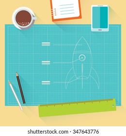 Design sketch of the rocket on the desktop