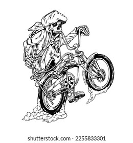 design sketsa lowrider bike skull vintage illustration free