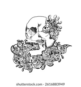 Design Skull Doodle Art for Packaging, T-shirt and others