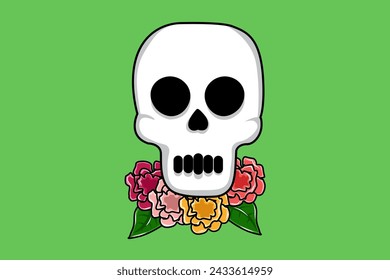 Design Skull on the Flowers Cartoon Illustration