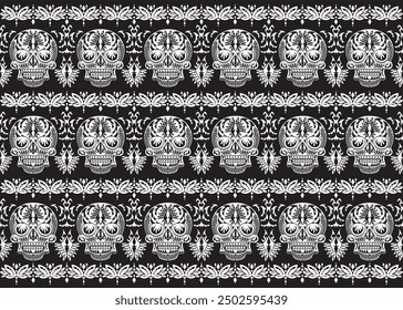 Design skulls patterns graphic print, It represents death in the next world, Design element for textile, fabric pattern design decorations templates and other designs.Used to make fabric.